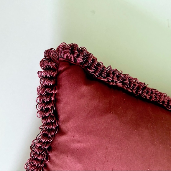 Feather & Down Oblong Silk Covered Decorative Throw Pillow in Deep Rust. EC - Picture 4 of 8
